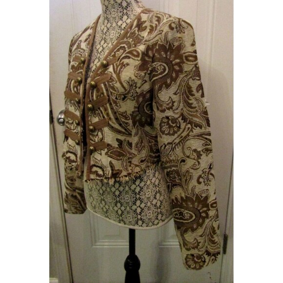 Adore Baroque Jacket NWT Inspired Khaki Paisley Cropped Raw Hem Retails $150 S - Picture 5 of 11
